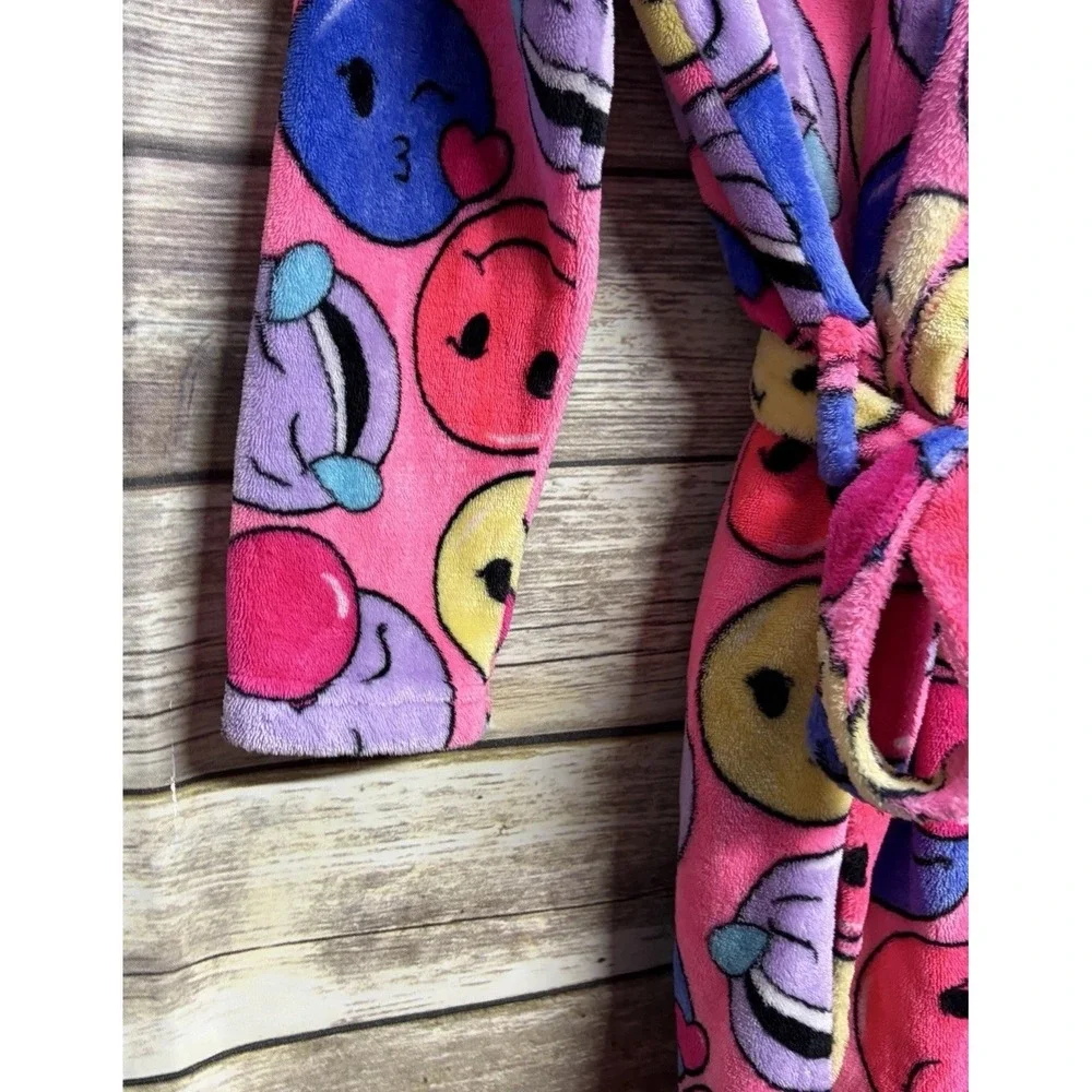 Bright Colors Neon Pink Smiley Face Soft Girl's Robe Medium 10/12 Total‎ Girl